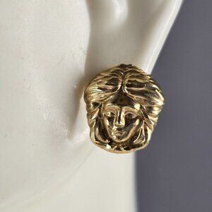 Womens Vintage Estate 10K Gold Medusa Head Stud Earrings 1.9g #E3945